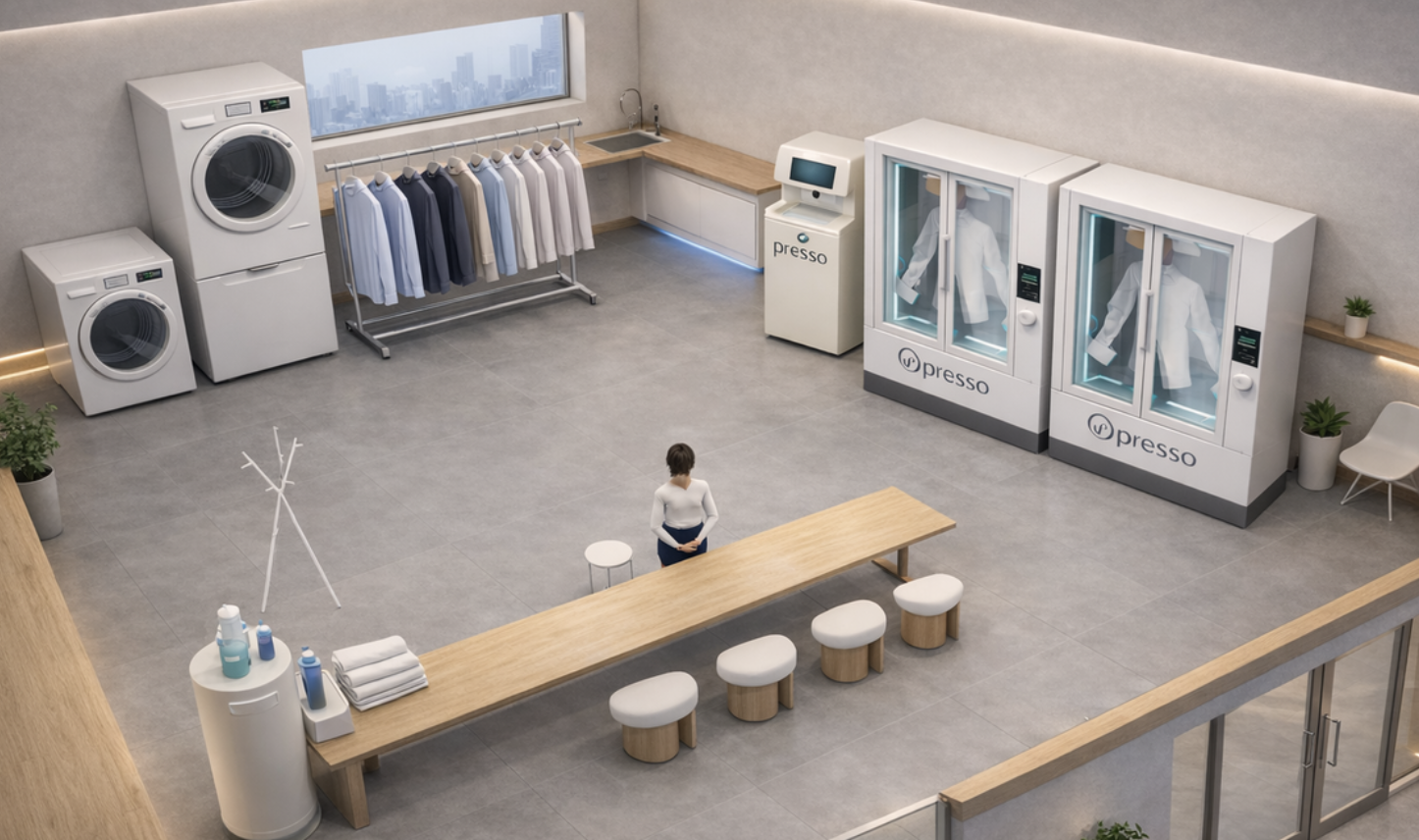 Wide shot of all four Pressomat machines installed together in a store