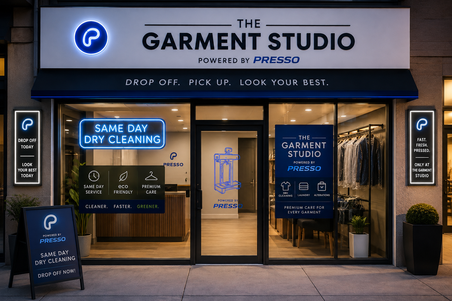 Interior of an existing garment care counter being converted, customer side